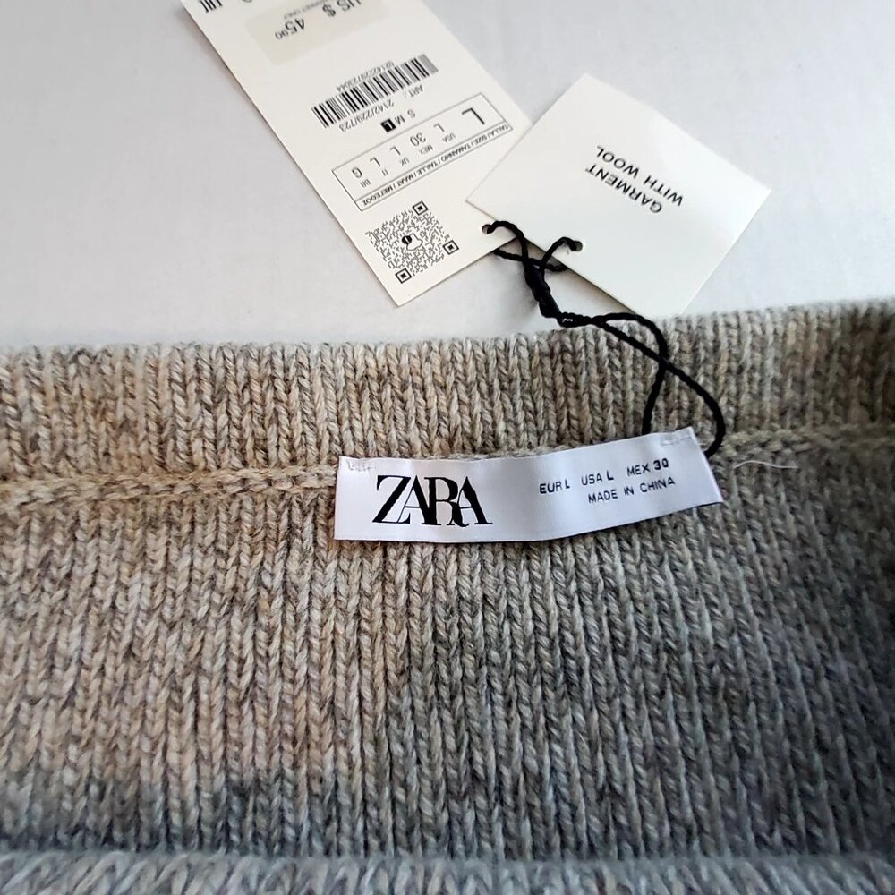 Zara Womens Wool-Blend Ribbed Mini Skirt Size Large Gray Beige New With Tags - Picture 8 of 10